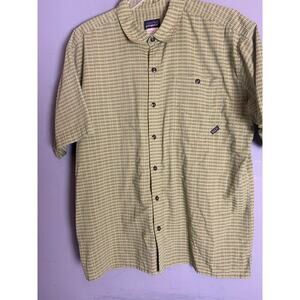 Patagonia Button Up Shirt Men’s Large Green Check Organic Cotton
